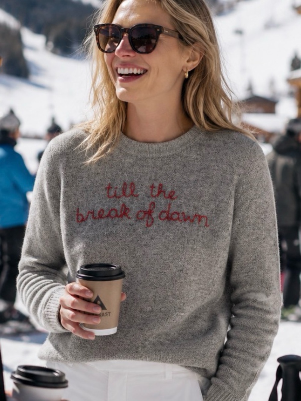 LINGUA FRANCA NYC Till the Break of Dawn Cashmere Sweater Grey Red S MSRP $380